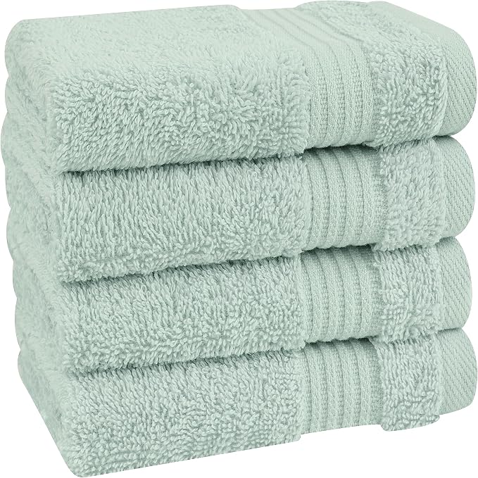 Cotton Paradise 100% Cotton Turkish Towel Set, Soft Absorbent Quick Dry, 4 Piece Washcloth Set, Mint Green