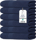 Bath Towels Set of 6 – 100% Cotton Terry – 24" x 48" – Quick Dry, Soft & Highly Absorbent – Navy Blue Towels for Bathroom, Gym, Spa, Pool & Daily Use