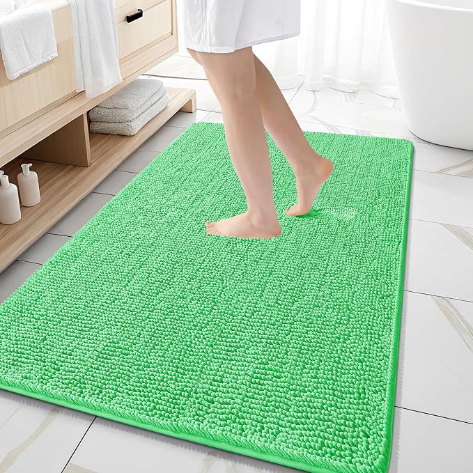 OLANLY Large Bathroom Rugs 59x35, Extra Soft Absorbent Chenille Bath Rugs, Rubber Backing Quick Dry, Machine Washable Bath Mats for Bathroom Floor, Tub and Shower, Home Decor Accessories, Mint Green