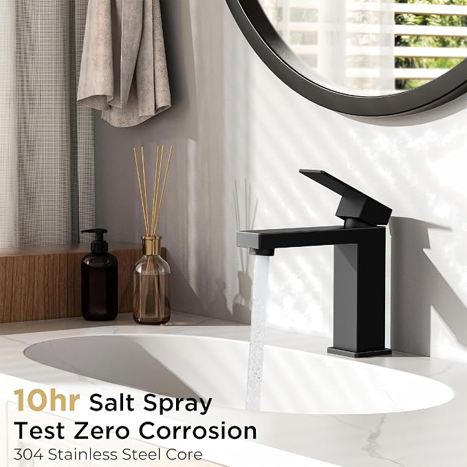 FORIOUS Bathroom Faucets, Single Hole Black Bathroom Faucet with Pop-up Drain, Lead-Free, Single Handle Faucet for Sink, Vanity, RV, Lavatory, Suitable for 1 or 3 Holes