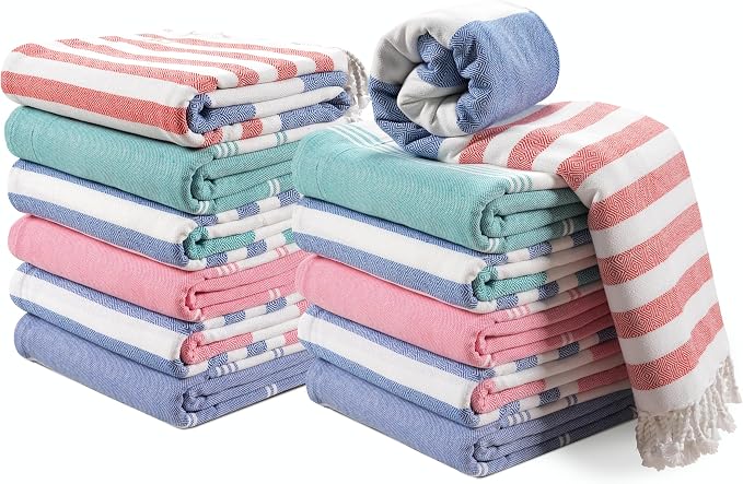 LANE LINEN Beach Towels 12 Pack, Super Absorbent, XL - Seaside Symphony | Oversized & Pre-Washed Large Beach Towel Set - Stylish Pool Towels for Adults - Quick Dry, 39"x71", Vacation Essential, Soft