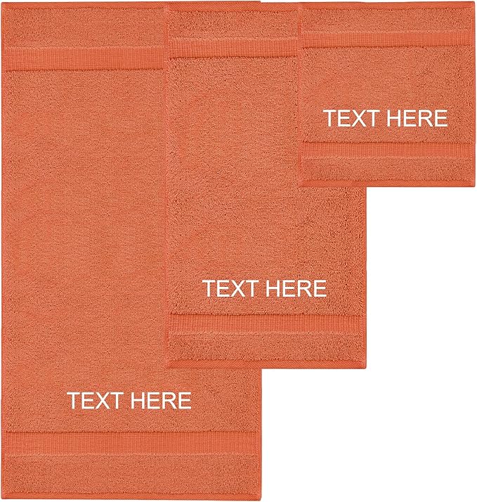Chakir Turkish Linens Personalized 3 Piece Towel Set, 100% Cotton Luxury Turkish Towels for Bathroom, Soft Absorbent Towel Set with Bath Towel Hand Towel and Washcloth, Coral
