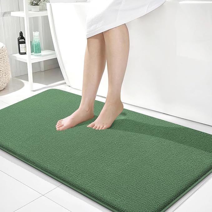 OLANLY Memory Foam Bathroom Runner Rugs 44x24, Long Bath Mats, Olive Green | Soft Quick Dry Bath Mats, Non-Slip, Absorbent Machine Washable Mat for Bathroom Floor, Tub and Shower, Home Decor Accessories