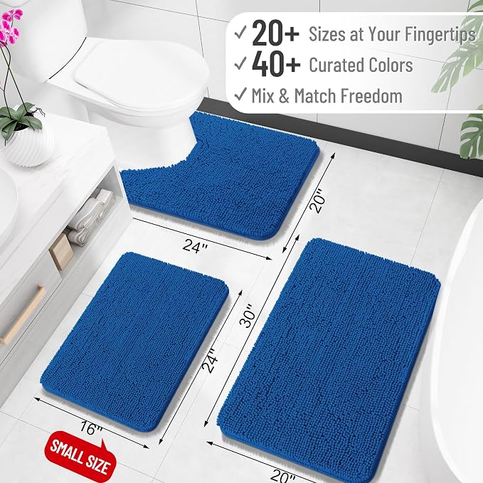 OLANLY Large Bathroom Rugs 70x46, Soft Absorbent Chenille Bath Rugs, Rubber Backing Quick Dry, Machine Washable Bath Mats for Bathroom Floor, Tub and Shower, Home Decor Accessories, Deep Navy Blue