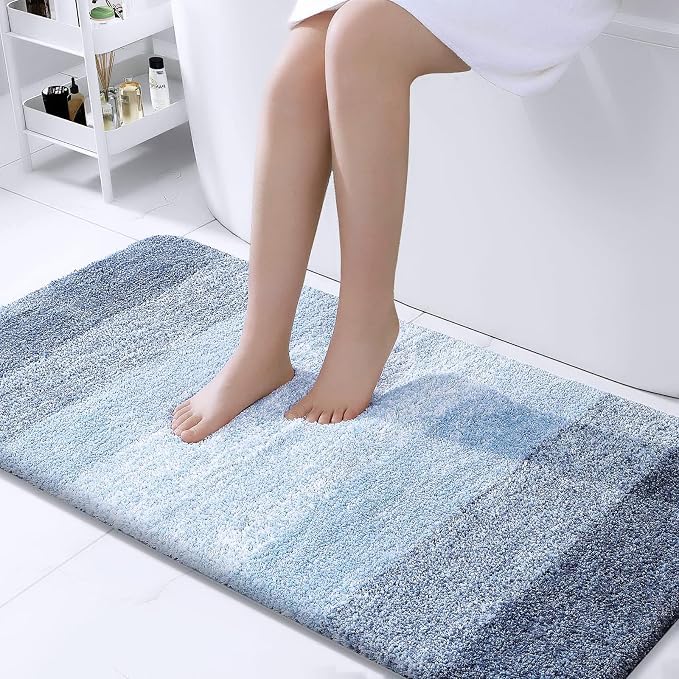 OLANLY Bathroom Runner Rugs Mat 44x24, Extra Soft Absorbent Microfiber Bath Rugs, Rubber Backing, Quick Dry, Washable Long Bath Mats for Bathroom Floor, Tub and Shower, Home Decor Accessories, Blue
