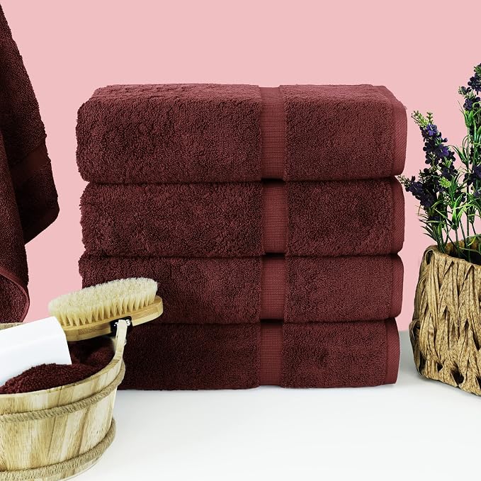 Chakir Turkish Linens | Hotel & Spa Quality 100% Cotton Premium Turkish Towels | Soft & Absorbent (4-Piece Bath Towels, Cranberry)