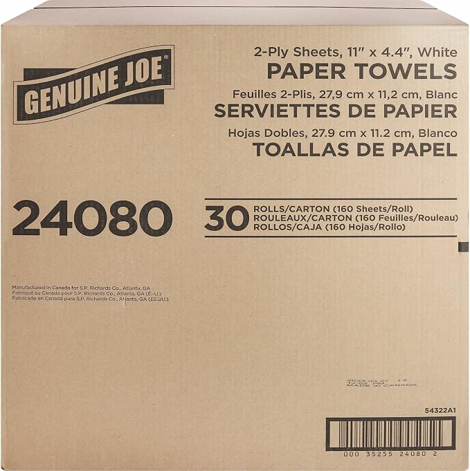 Genuine Joe-GJO24080 2-Ply Household Roll Paper Towels (Pack of 30) - WHITE