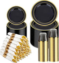 BESTVIP 525PCS Black Gold Dinnerware Set for 75 Guests, Plastic Plates for Halloween Party and Christmas, 75 Disposable Plates, 75 Dessert Plates, 75 Cups, 75 Spoons, 75 Forks and 75 Knives