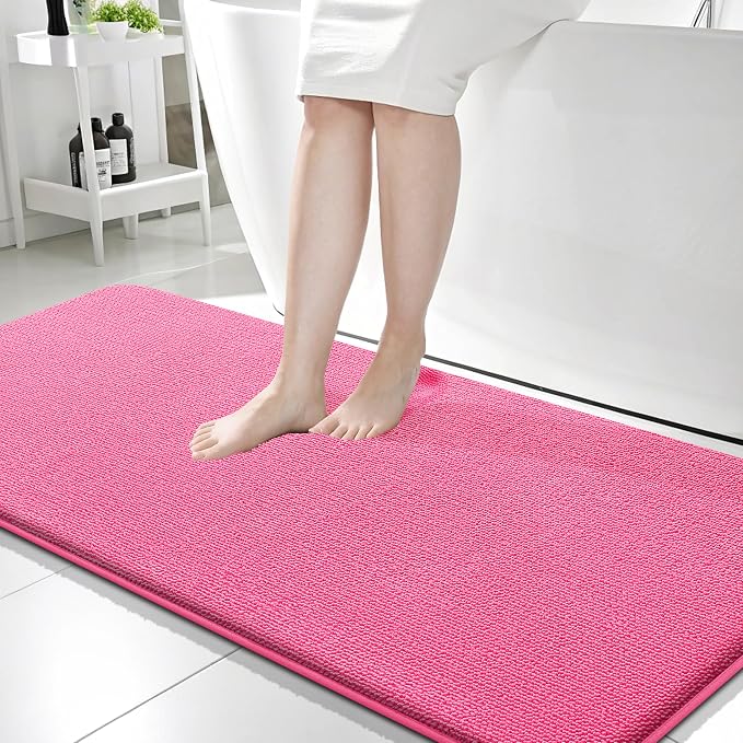 OLANLY Memory Foam Bathroom Runner Rugs 59x24, Absorbent Long Mat, Hot Pink | Soft Quick Dry Bath Mat Rugs, Non-Slip, Machine Washable Mat for Bathroom Floor, Tub and Shower, Home Decor Accessories