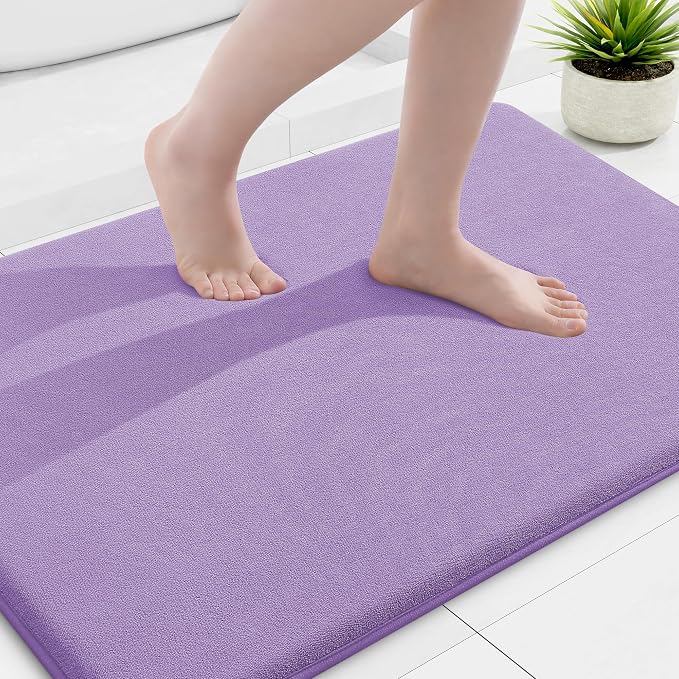 Smiry Memory Foam Bath Mat 36x24, Extra Soft and Absorbent Bathroom Mats, Non Slip Washable Carpet for Floor, Shower and Tub, Purple