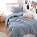 Wake In Cloud - Striped Cotton Duvet Cover Set, 100% Washed Cotton Textured Bedding Set, Ticking Stripe Pinstripe Farmhouse, 3 Pieces, Denim Blue, Twin/Twin XL Size