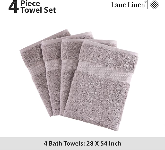 LANE LINEN Towel Set 4 Piece Soft Absorbent Quick Dry - Platinum | Towel Pack - Terry Weave Comfort, Long-Lasting Comfort, Hotel-Style Look, Gets Softer With Every Wash, Machine Washable