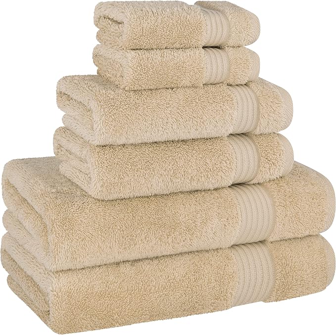 Cotton Paradise 100% Cotton Turkish Towel Set, Soft Absorbent Quick Dry, 6 Piece Towel Set, Beige