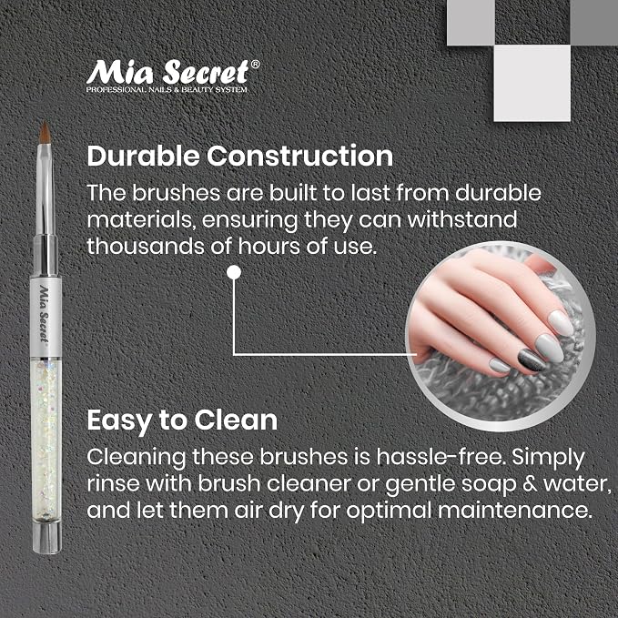 Mia Secret PREMIER NAIL BRUSHES 100% Kolinsky Hair MADE IN USA Prenium Nail Art Brushes (Silver, 8 OR)