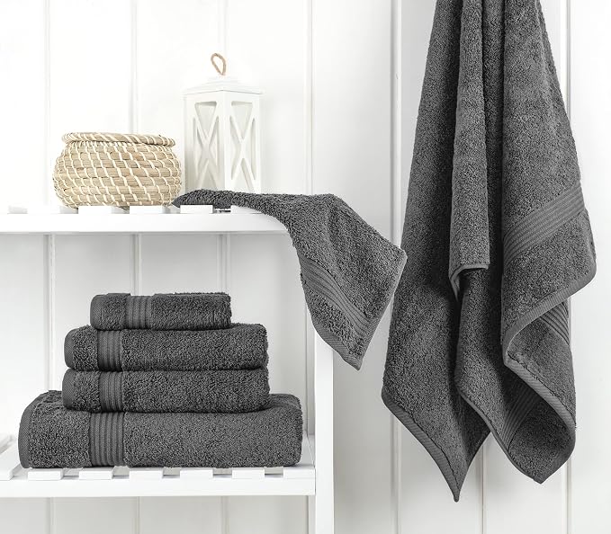 Cotton Paradise Towel Set of 6, 2 Bath Towels, 2 Hand Towels and 2 Washcloths Towels for Bathroom Sets, Smoke Gray