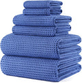 POLYTE 430 GSM Microfiber Quick Dry Lint Free Oversize Bath Towel Set, 6 Piece (Waffle Weave)