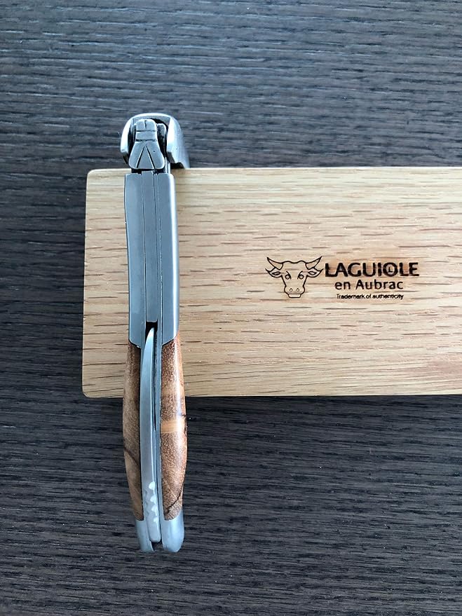 Laguiole En Aubrac Sommelier Waiter's Corkscrew, Teak Burl Wood Handle, Wine Opener With Foil Cutter & Bottle Opener, Stainless Steel Brushed Bolsters…