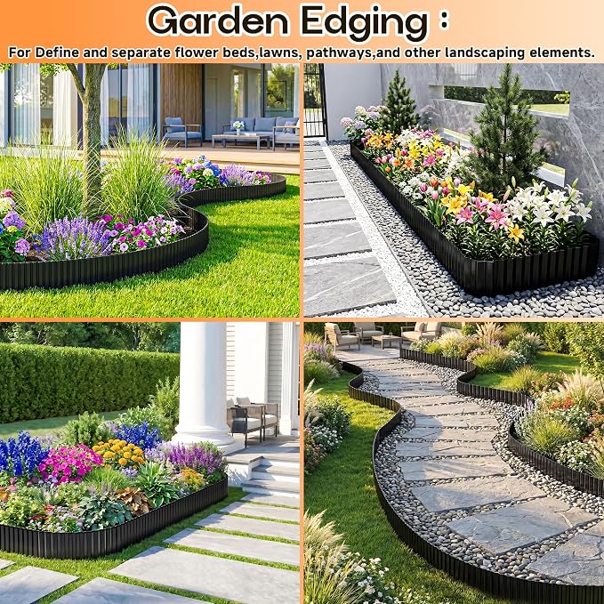 MTART Corrugated Metal Edging for Landscaping, Sturdy Garden Edging Border for Flower Bed, Lawn and Landscape Edging (Black, 5.5"×60Ft)