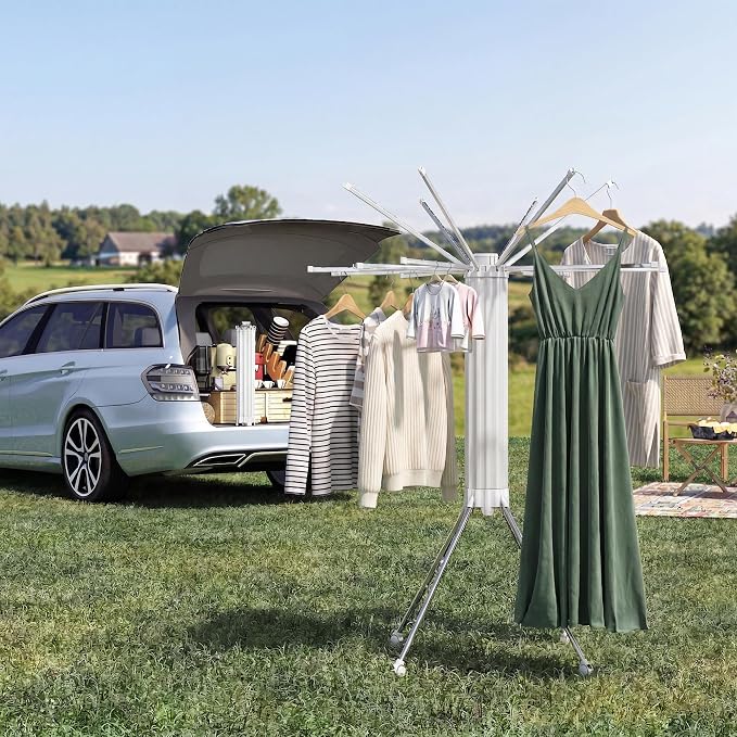 RFOUO Clothes Drying Rack Aluminum-4 Legs 16rods Single Layer, Portable Foldable Drying Rack,Space Saving Laundry Drying Rack,Drying Rack Clothing for Laundry Bedroom Household