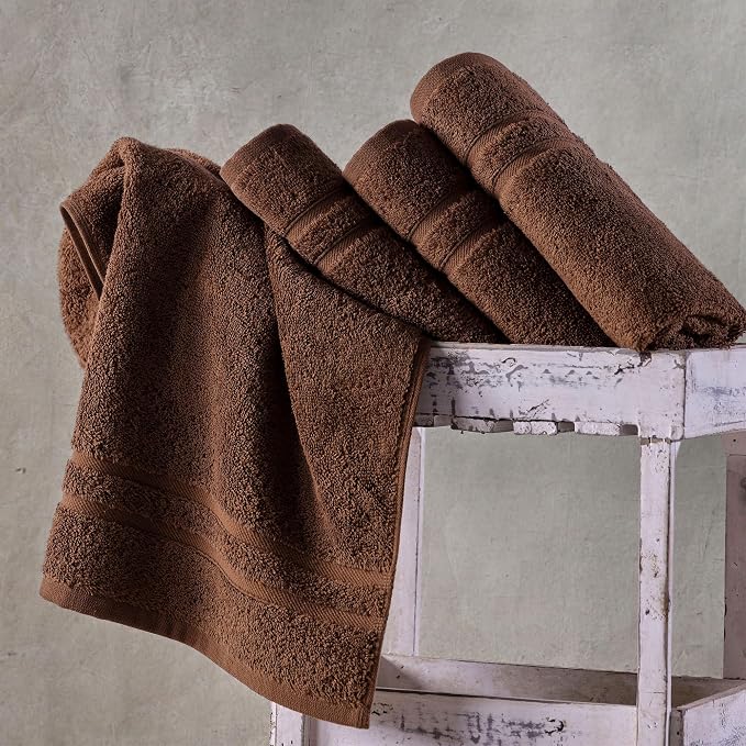 Hawmam Linen Brown Hand Towels 4 Pack Turkish Cotton Premium Quality Soft and Absorbent Small Towels for Bathroom