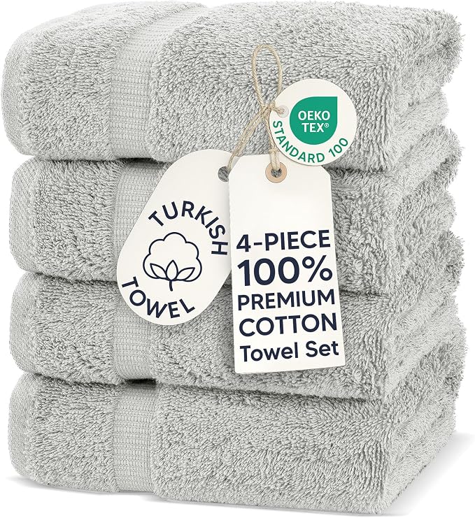Chakir Turkish Linens Premium Cotton Absorbent Turkish Towels (Hand Towel - 4 Piece Silver)