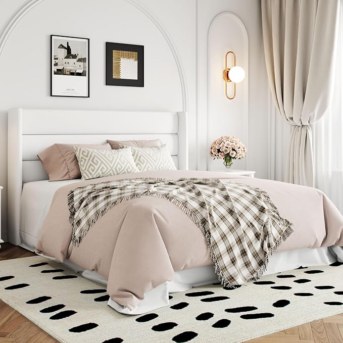 Allewie Full Size Lift Up Hydraulic Storage Bed Frame White | Modern Wingback Headboard, Hydraulic Support Storage, No Box Spring Needed