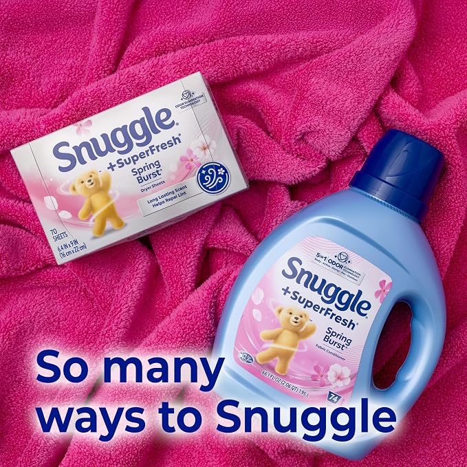 Snuggle SuperFresh Fabric Softener Dryer Sheets, 200 Count, Spring Burst, Long-Lasting Fresh & Clean Scent, Helps Eliminate Odor, Softens Fabric, Reduces Static & Fights Wrinkles, HE Safe