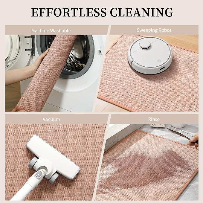 YIHOUSE Pink Bathroom Rugs Sets 2 Piece, Quick Dry Thin Bath Mat, Non Slip Absorbent Machine Washable, Bath Rugs for Bathtub Sink Home Decor (17"x24" + 17"x32")