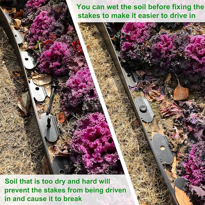 4 Inch x 66FT Garden Edging Border with 90pcs Spikes, Plastic Edging Border | landscape edging,garden edging,garden edging border,flower bed edging borders,lawn edging, Yard, Paver, Playground, Pathway