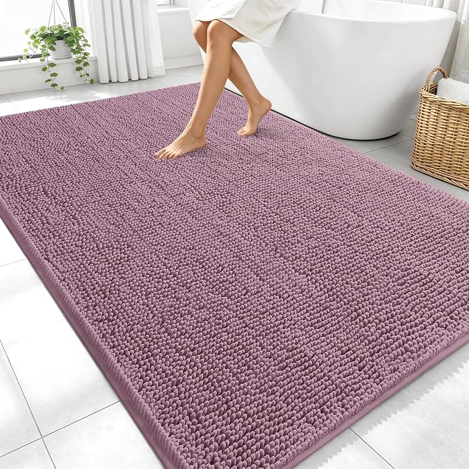 OLANLY Large Bathroom Rugs 70x46, Extra Soft Absorbent Chenille Bath Rugs, Rubber Backing Quick Dry, Machine Washable Bath Mats for Bathroom Floor, Tub and Shower, Home Decor Accessories, Deep Plum