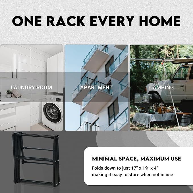 ZOES HOMEWARE Clothes Drying Rack | Foldable Drying Rack Clothing for Laundry | Small Collapsible Portable Dryers for Laundry | Use for Indoor & Outdoor | Black 37.5"x29"x12"