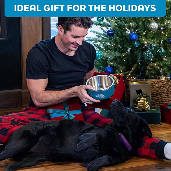Master Pet Supply Stainless Steel Dog Bowls - 128 oz, Heavy Duty - Glacier Blue, Double Wall Extra-Thick Insulated, Non-Slip Pet Water Bowl for Dogs, Cats & Pets, Anti Rust Metal, Dish Washer Safe