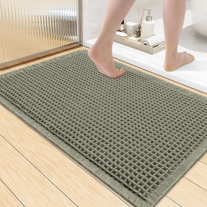 Smiry Waffle Bath Mat 36x24, Extra Soft Absorbent Bathroom Rugs, Non Slip Machine Washable Quick Dry Bath Rugs for Bathroom Floor, Tub, Shower, Home Decor Accessories, Green
