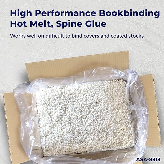 ASA EVA Hot Melt Book Binding Glue Pellets, Milky White, 40 lb | Low-stringing adhesive pellets for perfect binding. Works on difficult bind covers. 40 lb box.
