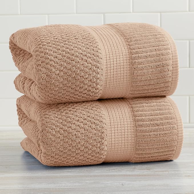 NY Loft 100% Cotton 2-Pack Oversized Bath Towel Set | Taupe | Quick-Dry | Two Oversized 35" x 70" Bath Towels / Bath Sheets | Super Absorbent | Designer-Styled Texture