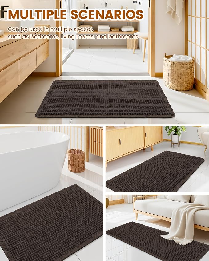 Smiry Waffle Bath Mat 30x20, Extra Soft Absorbent Bathroom Rugs, Non Slip Machine Washable Quick Dry Bath Rugs for Bathroom Floor, Tub, Shower, Home Decor Accessories, Chocolate