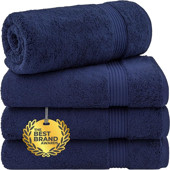 Cotton Paradise 100% Cotton Turkish Towel Set, Soft Absorbent Quick Dry, 4 Piece Bath Towel Set, Navy Blue
