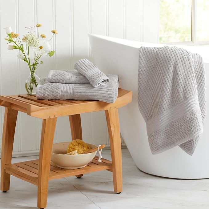 Springtree Home 100% Cotton Bath Towel Set | 6-Piece Set | Textured | Grey | Absorbent & Quick-Dry Bathroom Towels | Textured and Durable Cotton Towels for Bathroom | OEKO-TEX | Krista Collection