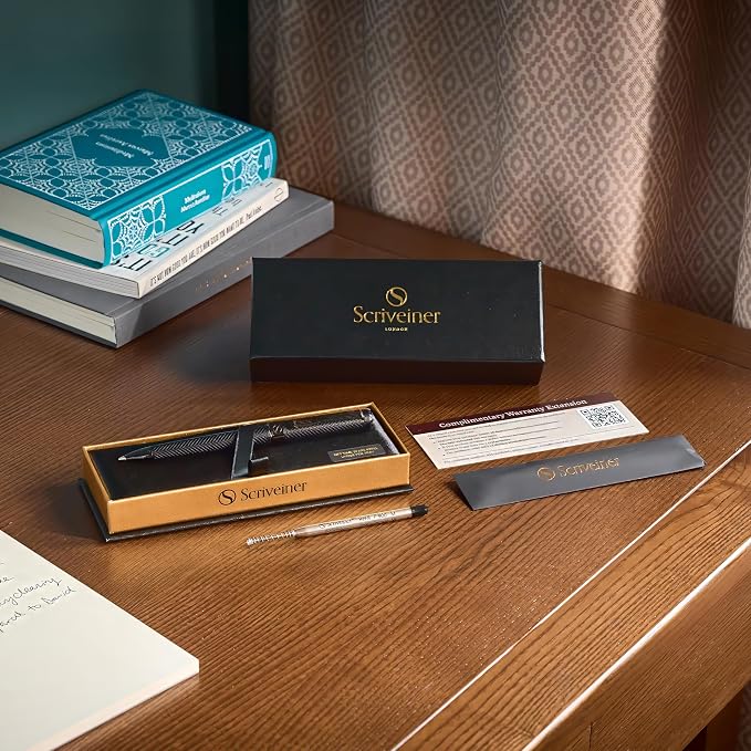 Scriveiner All Black Ballpoint Pen -Stunning Luxury All Metal Matt Black Pen, Schmidt Black Refill, Best Gift Set for Men & Women, Professional Executive Office, Nice Fancy Designer Pens