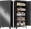 GAIOUS Tall Metal Pantry Storage Cabinet with Lock, File Cabinet Black | 2 Doors Freestanding Steel Bookcase with Adjustable Shelves, Heavy Duty Lockable Office Cabinet, Garage Utility Organizer