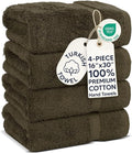 Chakir Turkish Linens 4 Piece Hand Towels, 100% Cotton Turkish Towels for Bathroom, Luxury Soft Absorbent Hand Towel Set, 16 x 30 Inches, Cocoa
