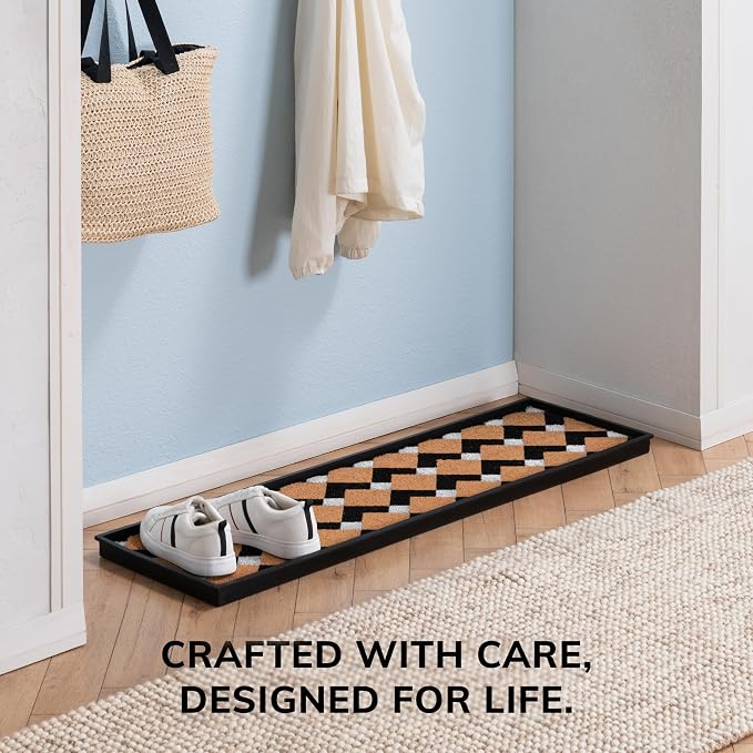 Anji Mountain Rubber Boot/Shoe Tray with Coir, Fits 4 Pair (46.5"" Wide), Tan and Black Chevron Insert (AMB0BT4F-011)