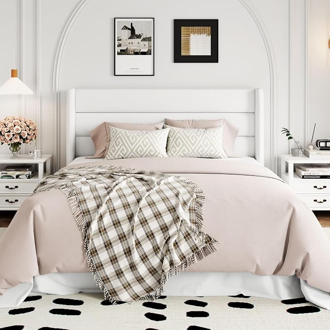 Allewie Queen Size Lift Up Hydraulic Storage Bed Frame White | Modern Wingback Headboard, Hydraulic Support Storage, No Box Spring Needed