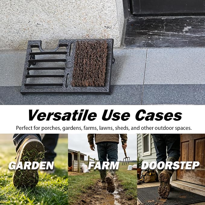 Cast Iron Boot Scraper with Brush Outdoor, Heavy Duty Shoe Brush | Boot Cleaner Brush Outdoor, Sturdy and Durable, Efficient Cleaning, Non-Slip Base, For Porch Patio Garden Doorway