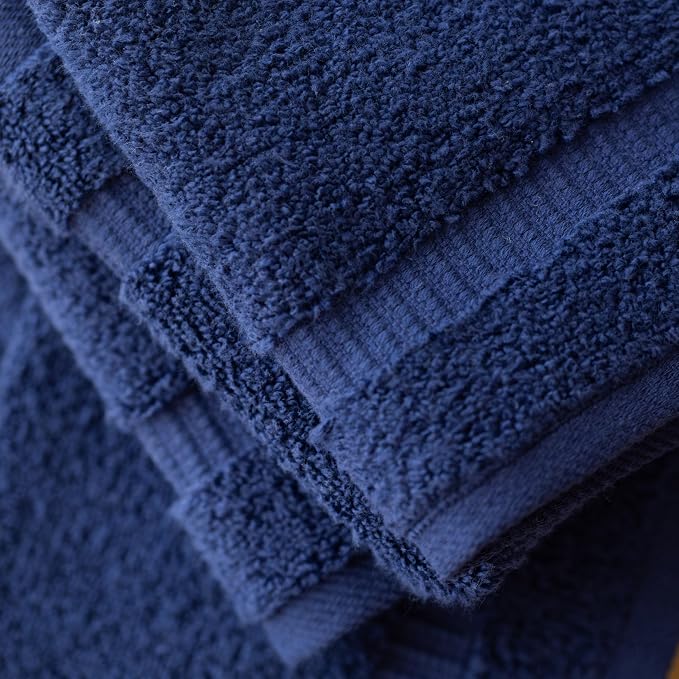 SALBAKOS 12-Piece 100% Turkish Cotton Washcloths and Face Towels, Navy | 13x13 in Standard Size Small Towel, Multi-use Bathroom & Kitchen, Thick Super Soft Absorbent Durable, Oeko-Tex Made in Turkey