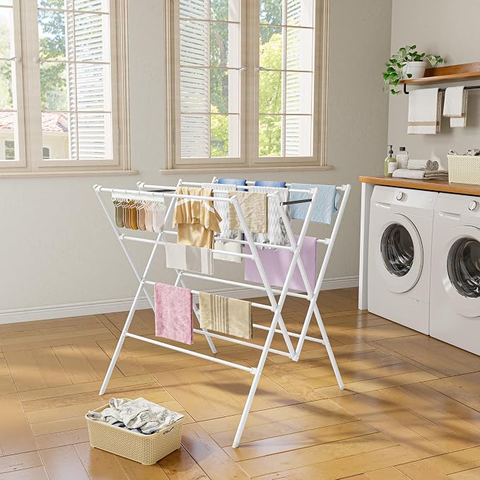 HOMIDEC Drying Rack Clothing,Large 12 Drying Poles with Sock Clips Clothes Drying Rack,Foldable Portable Laundry Drying Rack for Air Drying Clothing,Towels,Delicate Eac,Indoor Outdoor Use.White
