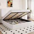 Allewie King Size Velvet Lift Up Hydrualic Storage Bed Frame, White | Vertical Channel Tufted Headboard, Hydrualic Underneath Storage, Upholstered Platform Bed, No Box Spring Needed