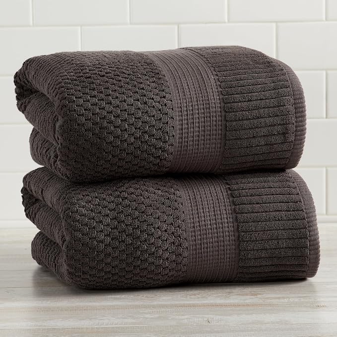 NY Loft 100% Cotton 2-Pack Oversized Bath Towel Set | Dark Grey | Quick-Dry | Two Oversized 35" x 70" Bath Towels / Bath Sheets | Super Absorbent | Designer-Styled Texture