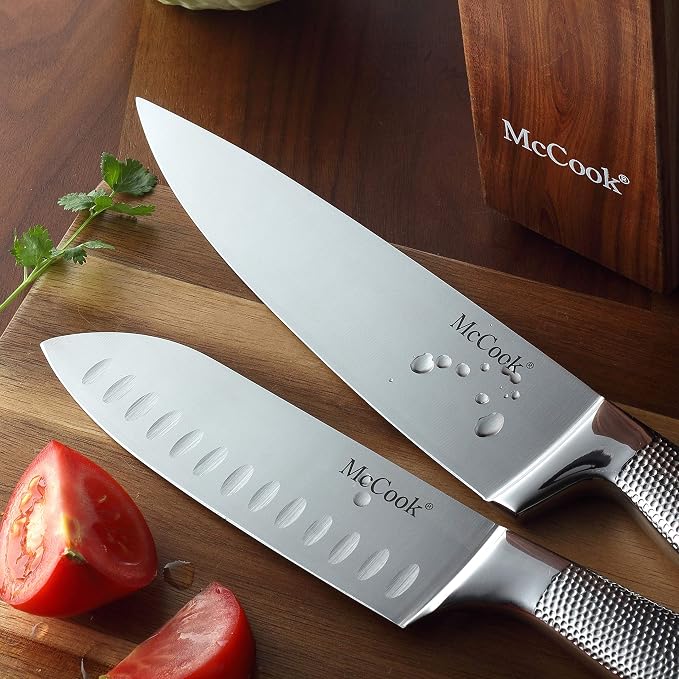 McCook Knife Set Sharp Kitchen Knife Block Set w Built-in Sharpener | German Forged Stainless Steel,17 PC,Razor Sharp, Anti-Rust,Restaurant Grade, Ergonomic Handle,Full Tang,Gift Box