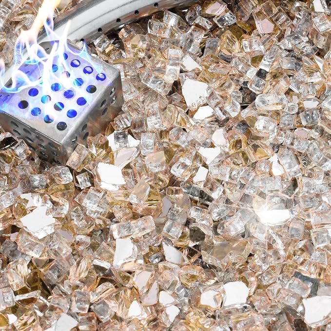 NUPICK 5 Pound Fire Glass, 1/2 Inch Reflective Fire Pit Glass | Tempered Fire Pit Rocks for Propane or Natural Gas, Glass Rocks for Fire Pit Table, Fireplace, Fire Bowl, Rose Gold